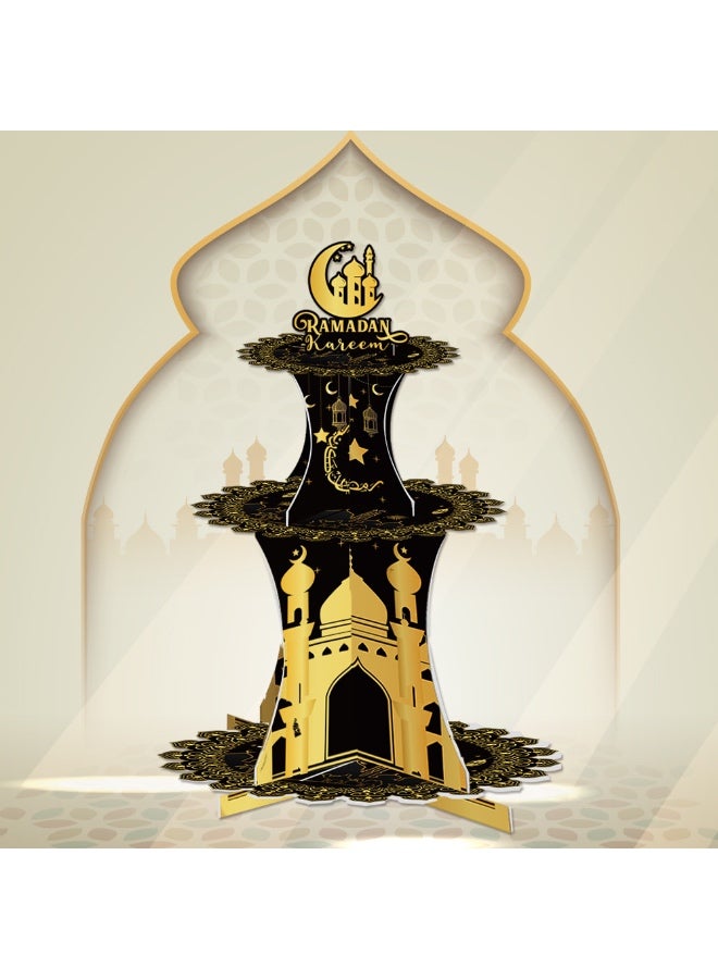 Eid Mubarak Decorations 3 Tier Ramadan Cupcake Stand Black & Gold Cupcake Stand Ramadan Party Supplies Moon Star Cake Stand Tableware And Decorations Eid Mubarak Party Supplies - Image 2
